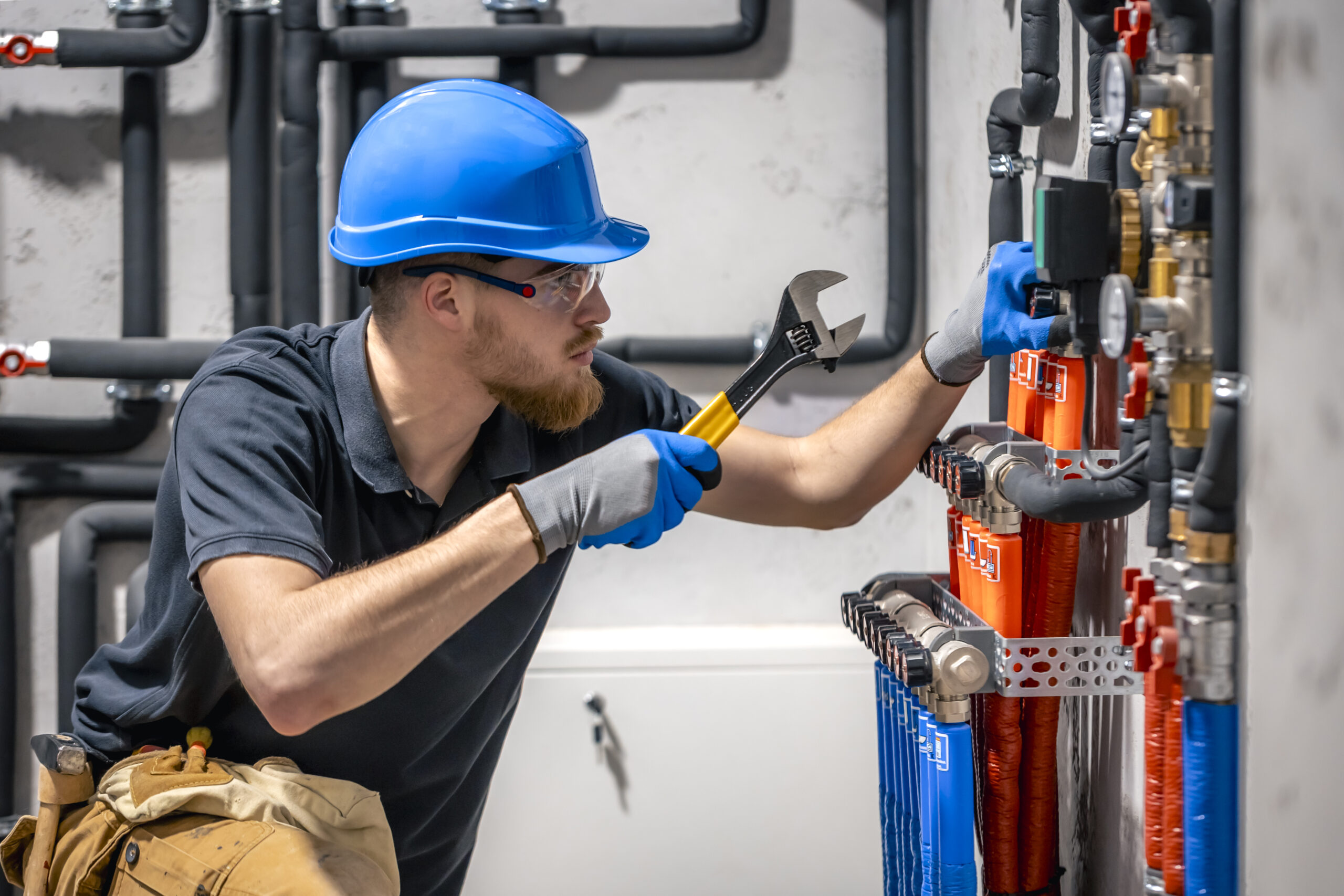 Techniker bei der Installation einer Wärmepumpe